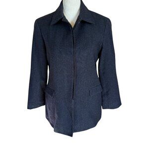 Women's dark blue long sleeve collared button down fully lined wool jacket 6
